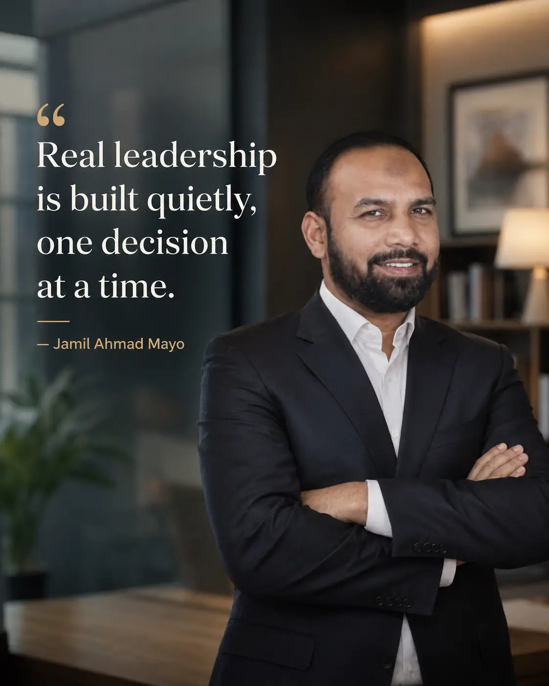 Portrait quote artwork about quiet leadership and decisions