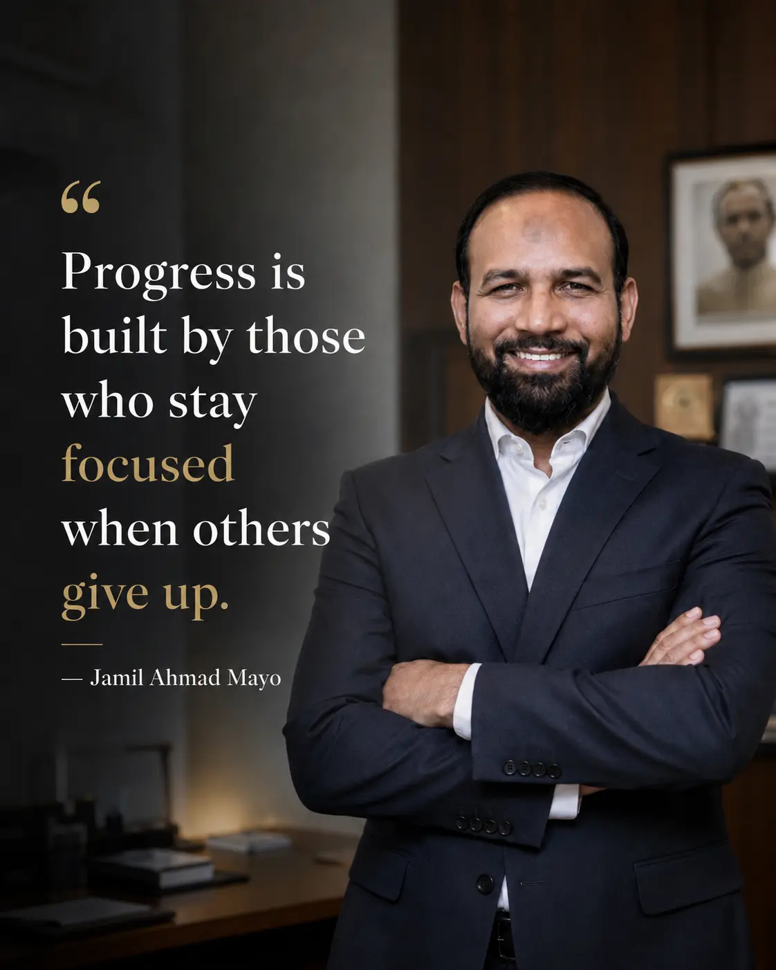 Jamil Ahmad Mayo quote artwork about focus and perseverance