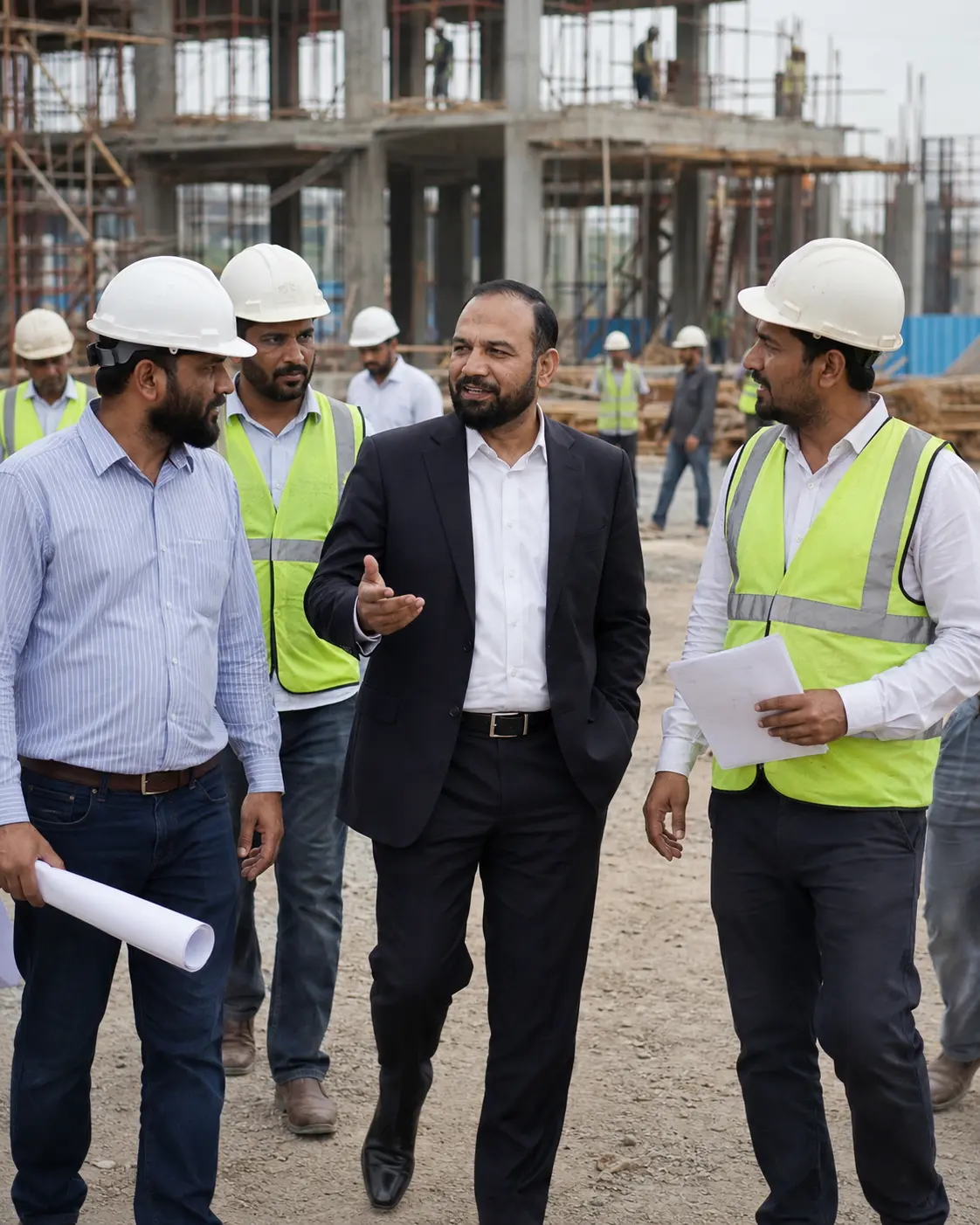 Jamil Ahmad Mayo discussing project progress with a site team